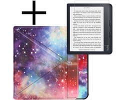 Hoes Geschikt voor Kobo Libra 2 Hoesje Bookcase Cover Book Case Hoes Sleepcover Trifold Met Screenprotector - Galaxy