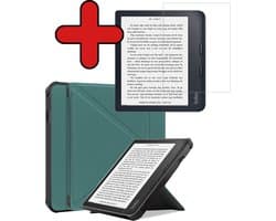 Hoes Geschikt voor Kobo Libra 2 - Met Screenprotector - Luxe E-reader Trifold Case - Bescherm Hoesje Book Cover - Donkergroen