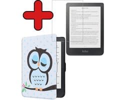 Hoes Geschikt voor Kobo Clara HD - Met Screenprotector - Luxe E-reader Bescherm Case - Hoesje Book Cover - Uil