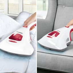 CLEANmaxx huisstofmijt handstofzuiger met UV-C lamp incl. 2 vervangingsfilters - wit/rood — thumbnail 3
