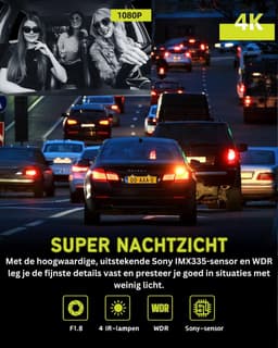 Dashcam Voor Auto - Ultieme Veiligheid en Bewaking: Triple 4K Dashcam Auto met 360-Gradencamera - 2,5K + 2,5K + 1080P Resoluties voor Voor-, Binnen- en Achteruitzicht, 24-uursopname, Parkeermodus, Nachtzicht, G-sensor en WDR-technologie — thumbnail 2
