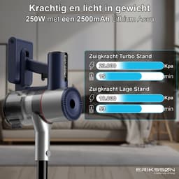 Erikssøn Steelstofzuiger Air Pro Max 9700 - Stofzuiger Draadloos - Zonder Zak Op Accu - Grijs/Blauw — thumbnail 4