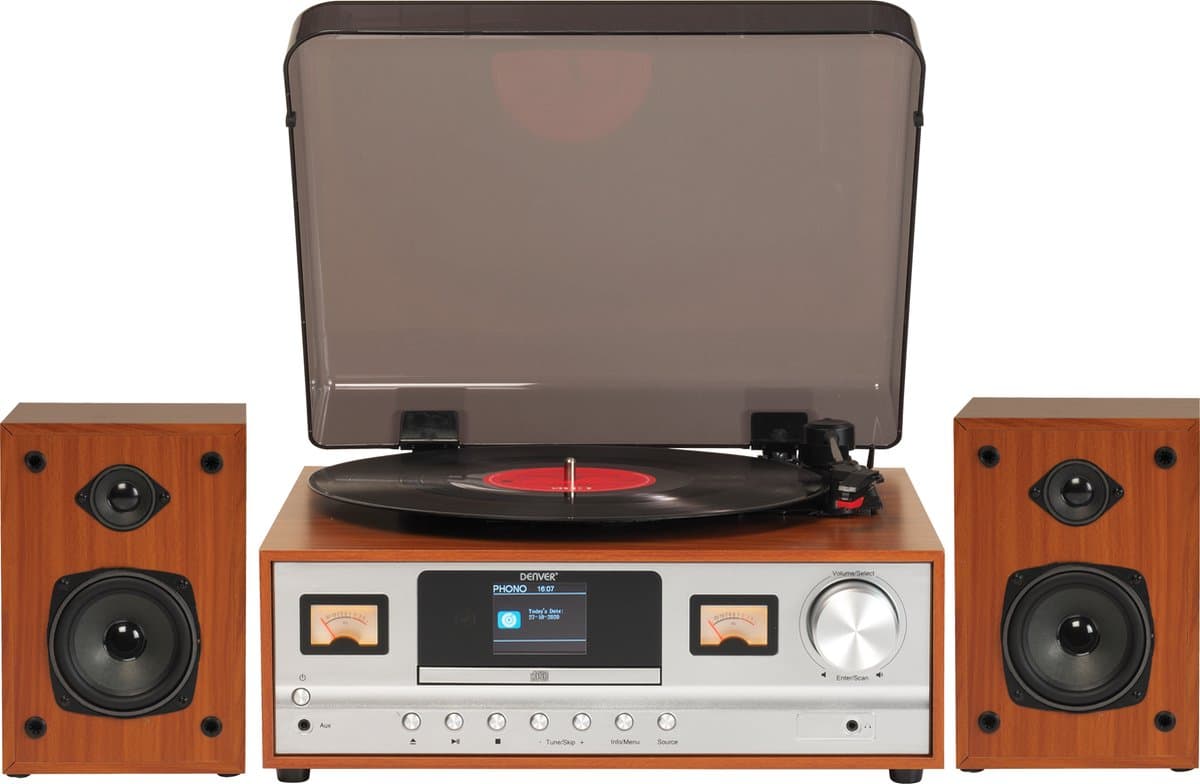 Denver Platenspeler Bluetooth - Incl. Speakers - DAB radio - CD speler - Retro - MRD52LW — afbeelding 1