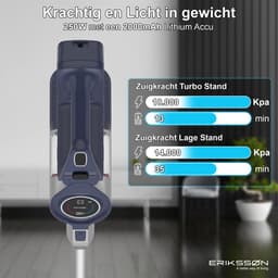 Erikssøn Steelstofzuiger Air Pro Elite 9000 - Stofzuiger Draadloos - Zonder Zak Op Accu - Grijs/Blauw — thumbnail 5