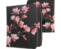 kwmobile flip cover geschikt voor Pocketbook Era / Era Color - Hoes met handgreep en voorvak voor e-reader - Book case in poederroze / wit / zwart - Magnolia design