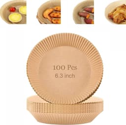 DiverseGoods 100 Stuks Wegwerp Papieren Liners Non-stick Airfryer Liners Koken Papier - Natuur - Geschikt voor Air fryer — thumbnail 1