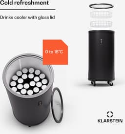 Klarstein Wijnkoeler Mr Barbot koelkast met led-display, roestvrij staal koelkast voor kamers, indoor/outdoor drankenkoelkast, wijnkoelkast voor dranken, 50L koelkast met 360° zicht, 0-16°C - 43 cm - voor Bar - Temperatuurregeling — thumbnail 3