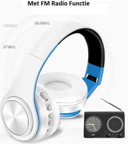 DrPhone Draadloze Bluetooth 5.0 Koptelefoon met 4 functies - SD kaart - FM - AUX - Handsfree Met Microfoon & Diepe Bass - Wit/Goud — thumbnail 3