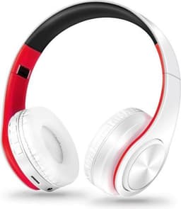 DrPhone Draadloze Bluetooth 5.0 Koptelefoon met 4 functies - SD kaart - FM - AUX - Handsfree Met Microfoon & Diepe Bass - Wit/Rood — thumbnail 1