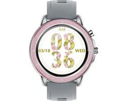 Belesy® Pink serie - Smartwatch Dames - Horloge - 1.3 inch - Kleurenscherm - Full Touch - 23 Sporten - Zilver - Roze - Grijs - Siliconen