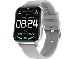 Belesy® Retina X - Smartwatch Dames - Smartwatch Heren - Horloge - 1.78 inch - Kleurenscherm - Full Touch - Stappenteller - Multi Sport - Multi Watchfaces - Maak je eigen wijzerplaat functie - Zilver - Siliconen - Grijs - Moederdag