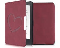 kwmobile e-reader hoesje geschikt voor Amazon Kindle Paperwhite hoes - Ereader flip case met standaard - Kunstleren e reader cover - Brushed Hart design in donkerrood