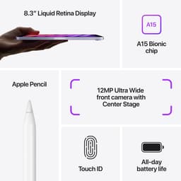 Apple iPad mini (2021) - 8.3 inch - WiFi - 64GB - Paars - 6e generatie — thumbnail 6