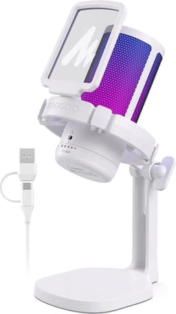 Maono DGM20 - Professionele USB Microfoon - RGB Gaming Microfoon - Studiokwaliteit Geluid - Cardioïde Richting - Voor Podcast - Streaming - Opnames - Wit — thumbnail 1