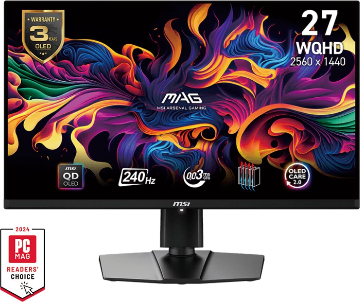 MSI MAG 271QPX QD-OLED E2 - QHD Gaming Monitor - 27 Inch - 240Hz - USB-C PD 15W — afbeelding 1