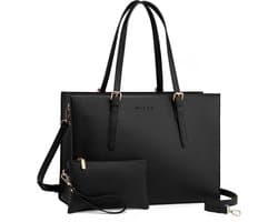 Laptoptas Dames - Luxe Schoudertas voor Vrouwen - 15.6 inch Laptoptas - Waterdichte PU Lederen Laptop met USB Oplaadpoort - Ideaal als Werktas, Schooltas en Handtas met Gratis Clutch - Cadeau voor haar - Moederdag cadeau