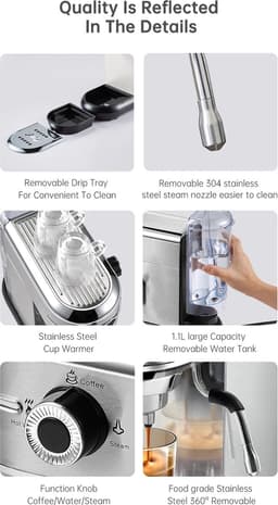 Espressomachine - Espresso - Semi Automatische Machine - Cafetera 19 Bar - Superslanke Ese Pod & Poeder En Poeder Machine - Warmwater - Melk Opschuimen - Rvs — thumbnail 3