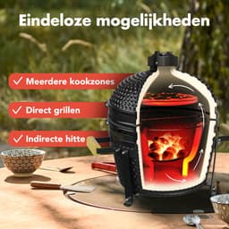 KitchenBrothers Kamado BBQ - 16 Inch Houtskool Barbecue - 34⌀ cm - PFAS-vrij - Deluxe Set - Egg BBQ met Accessoires - Zwart — thumbnail 5