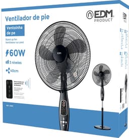 EDM Luxe Statiefventilator - Ø40 cm - 60W - Verstelbare hoogte 110-130 cm - 5 doorzichtige bladen + afstandsbediening - Zwart — thumbnail 2