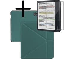 Hoes Geschikt voor Kobo Libra Colour Hoesje Bookcase Cover Hoes Trifold Met Screenprotector - Hoesje Geschikt voor Kobo Libra Colour Hoes Cover Case - Donkergroen