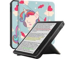 Hoes Geschikt voor Kobo Libra Colour - Luxe E-reader Trifold Case - Bescherm Hoesje Book Cover - Eenhoorn