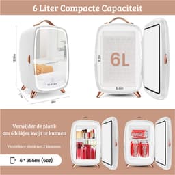 Skincare Beauty Fridge – Mini Koelkast – Minibar – 6 Liter – Slaapkamer – Stijlvol – Met LED Spiegel – Wit — thumbnail 3