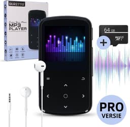 Quretto - MP3 Speler met Touchscreen en Bluetooth - Met clip - Voice Recorder - Met FM radio - Incl. Oordopjes - inclusief 64 GB SD kaart — thumbnail 1