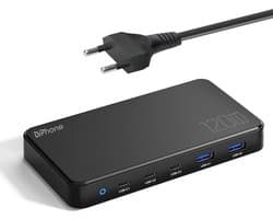 DrPhone ChargeMaster Pro - Gan 120W 5 Poorts Laadstation - 5-in-1 Multiport Laadstation – 3x USB-C Poort – 2x USB Poort – Geschikt Voor Telefoon/Tablet/Laptop - Zwart