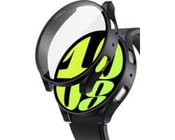 Hoesje + Screenprotector Samsung Galaxy Watch 6 44mm – Gehard Glas Cover + Shock Proof Case – Zwart