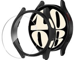 Hoesje +Screenprotector Samsung Galaxy Watch 6 44mm – Tempered Glass - Extreme Shock Case Zwart