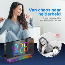 BP® Digitale Wekker Met Projectie - Wekkerradio - Projectiewekker - Digitale Wekker - Kinderwekker - Projectieklok - Snooze Functie - USB oplaadpoort - Automatische Helderheidscontrole - Zwart — thumbnail 2