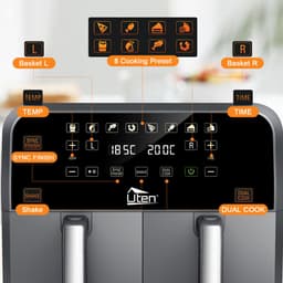 Uten Dubbele Airfryer - Hetelucht friteuse - Airfryer XXL - 2 x 4 liter - 8 Programma's - Dual cook functie - 4 Accesoires - 40 tot 200°C - 1700 watt - Grijs zwart — thumbnail 4