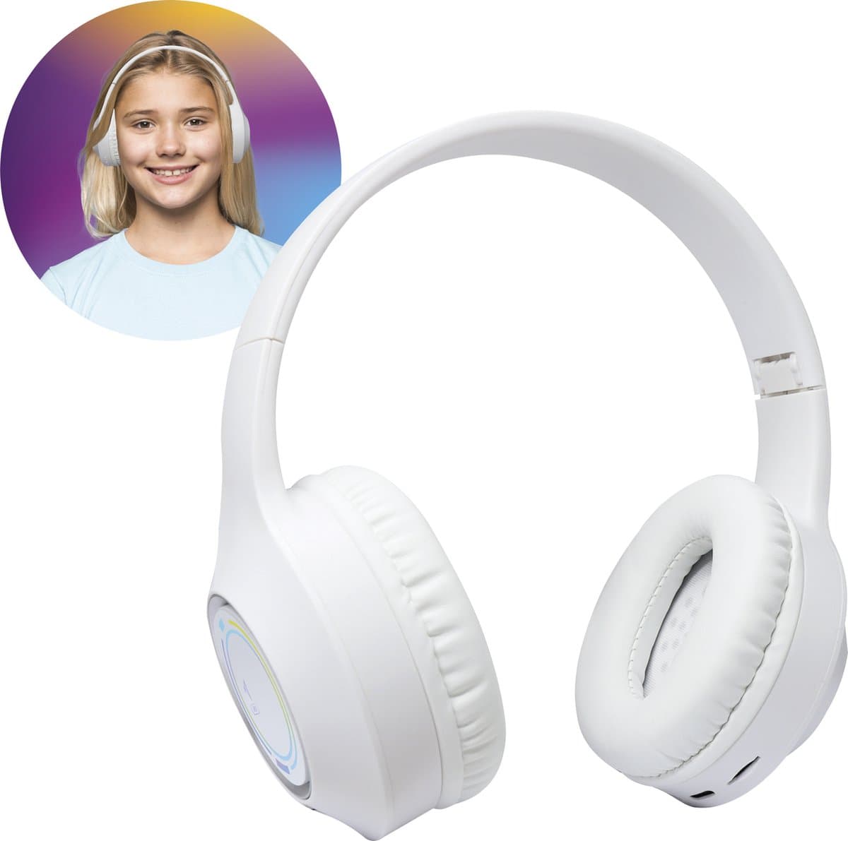 Relave Koptelefoon Bluetooth met led verlichting - Kinder Koptelefoon / Hoofdtelefoon Draadloos Over Ear - Wit — afbeelding 1