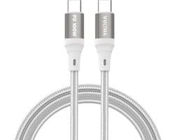 Voltma PHB100CC usb c naar usb c kabel - 1,2M usb-c oplaadkabel - QC2.0 100W Snel opladen - Gevlochten USB-C datakabel - Bestand tegen meer dan 5000 buigingen - snellader geschikt voor telefoon, laptop, tablet, iPhone, Samsung, MacBook - Wit