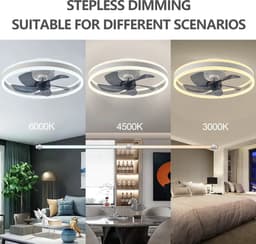 MiShar 2-LED Plafond Ventilator - 51 CM - Smart Lamp - 6 Standen - Plafond ventilator met verlichting - Dimbaar - Wit -Grijs - Kroonluchter Ventilator - Chandelier Fan - Woonkamer Lamp - Ventilator Lampen - Eetkamer lamp - Slaapkamer lamp — thumbnail 5