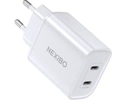 Nexibo 36W USB C Adapter met 2 Poorten - Snellader - Geschikt voor Smartphone, Laptop, Tablet en Meer - Wit