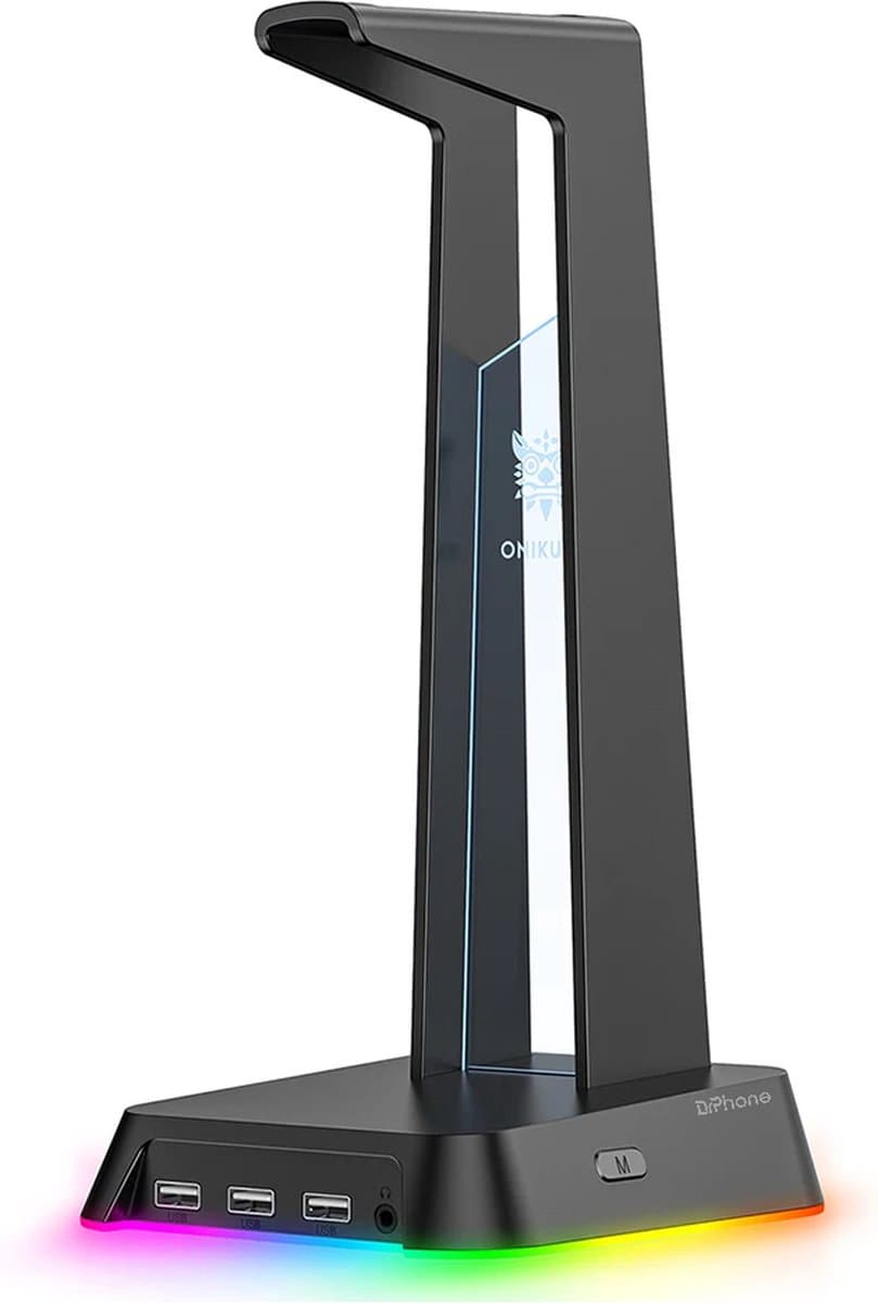 DrPhone ONIKUMA ST-2 - Hoofdtelefoonstandaard - 3 USB-Poorten, RGB-Verlichting en Audio-Interface - Koptelefoonstandaard - Organizer — afbeelding 1