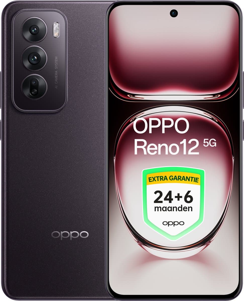 OPPO Reno12 5G - 12+256GB - 24+6 maanden extra garantie - Black Brown - Ai Phone — afbeelding 1