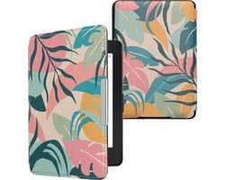 kwmobile e-reader hoesje geschikt voor Amazon Kindle Paperwhite hoes - E reader flip case met magnetische sluiting - Ereader cover - Tropische jungle design in poederroze / geel / groen