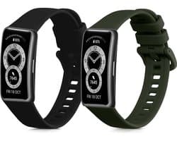 kwmobile 2x horlogebandjes geschikt voor Huawei Band 10 / 9 / 8 bandje - Smartwatch bandjes van TPU - Activity tracker horloge band in zwart / donkergroen