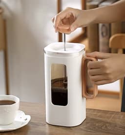 ZYLARO - French Press - Koffiemaker - 1.2 Liter - Vaatwasserbestendig – Dubbelwandig - Wit - mode ontwerp — thumbnail 4