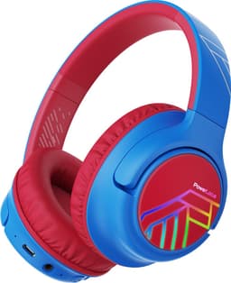PowerLocus Bobo - Draadloze Koptelefoon voor Kinderen - Bluetooth koptelefoon - 74/85/94dB Volumebegrenzing - Led Verlichting - Audio Sharing Functie - Blauw/Rood — thumbnail 1