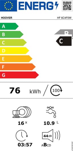 Hoover HF 6C4F0W - Vrijstaande Vaatwasser - 16 Couverts - Energieklass C - Speed-Drive Inverter - Auto open - 44 dB - Wifi - 10 Jaar Garantie op onderdelen — thumbnail 2