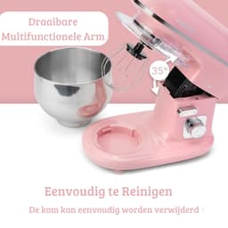 Luxe Roterende Deegmachine – Multifunctionele Deegmixer – Kneedmachine – Inclusief Spatdeksel & Navulopening – 1100W – RVS – Roze — thumbnail 3