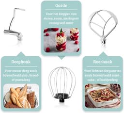 Luxe Roterende Deegmachine – Multifunctionele Deegmixer – Kneedmachine – Inclusief Spatdeksel & Navulopening – 1100W – RVS – Mint — thumbnail 4