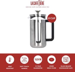 La Cafetière Pisa koffiezetapparaat met glazen frame, roestvast geborsteld staal — thumbnail 3
