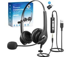 DynaBright Headset met Microfoon - Computer Headset - Koptelefoon met Microfoon - Headset - Laptop - Koptelefoon - 3.5mm - USB/USB-C