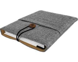 Amenzo® Book Sleeve - 19 x 25 cm - Boek Hoes - Zwart Wit Vissengraat - Book Sleeve voor Boek - Boekbeschermer - 2 Vakken - Boekenhoes