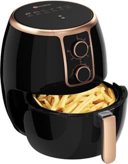 Luxe airfryer - Hetelucht friteuse - 3.7L - 1300-1500W - Thermostaat en timer - 6 automatische programma's - Zwart met goud — thumbnail 1