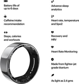 ULTRAHUMAN Ring AIR – Smart Ring | Geen maandabonnement | Bepaal eerst de juiste maat met de Sizing Kit | Slaaptracker - Hartslagmeter - Fitnesstracker – Air Silver – Size 9 — thumbnail 4